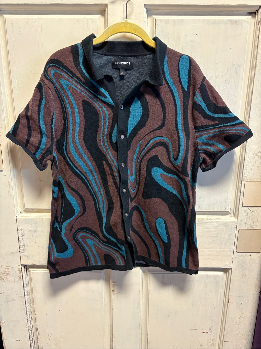 Bonobos Brown & Teal Short-Sleeve Knit Shirt Button Down